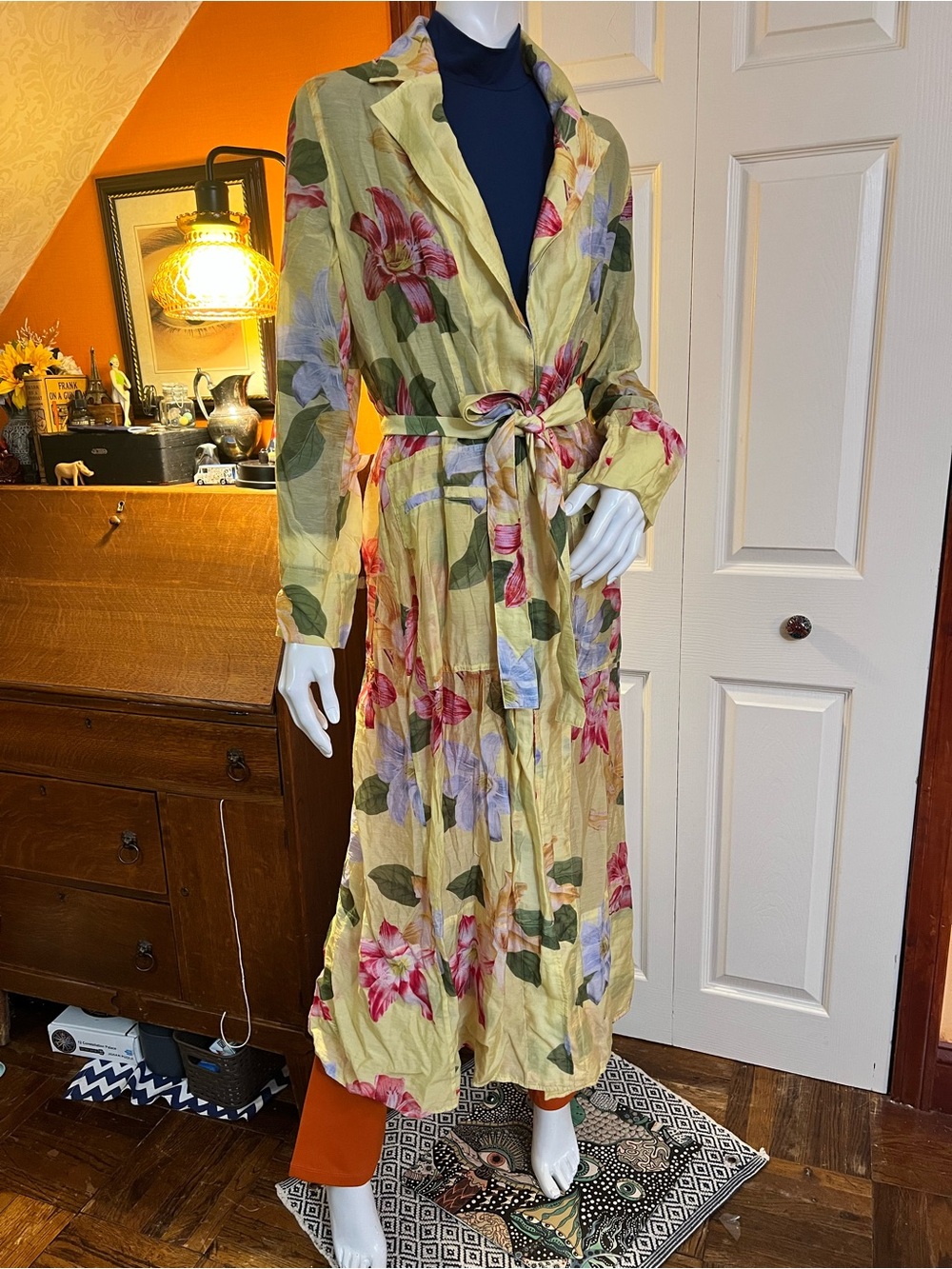 Anthropologie Maeve Sheer floral Printed Trench coat mediocre NWOT